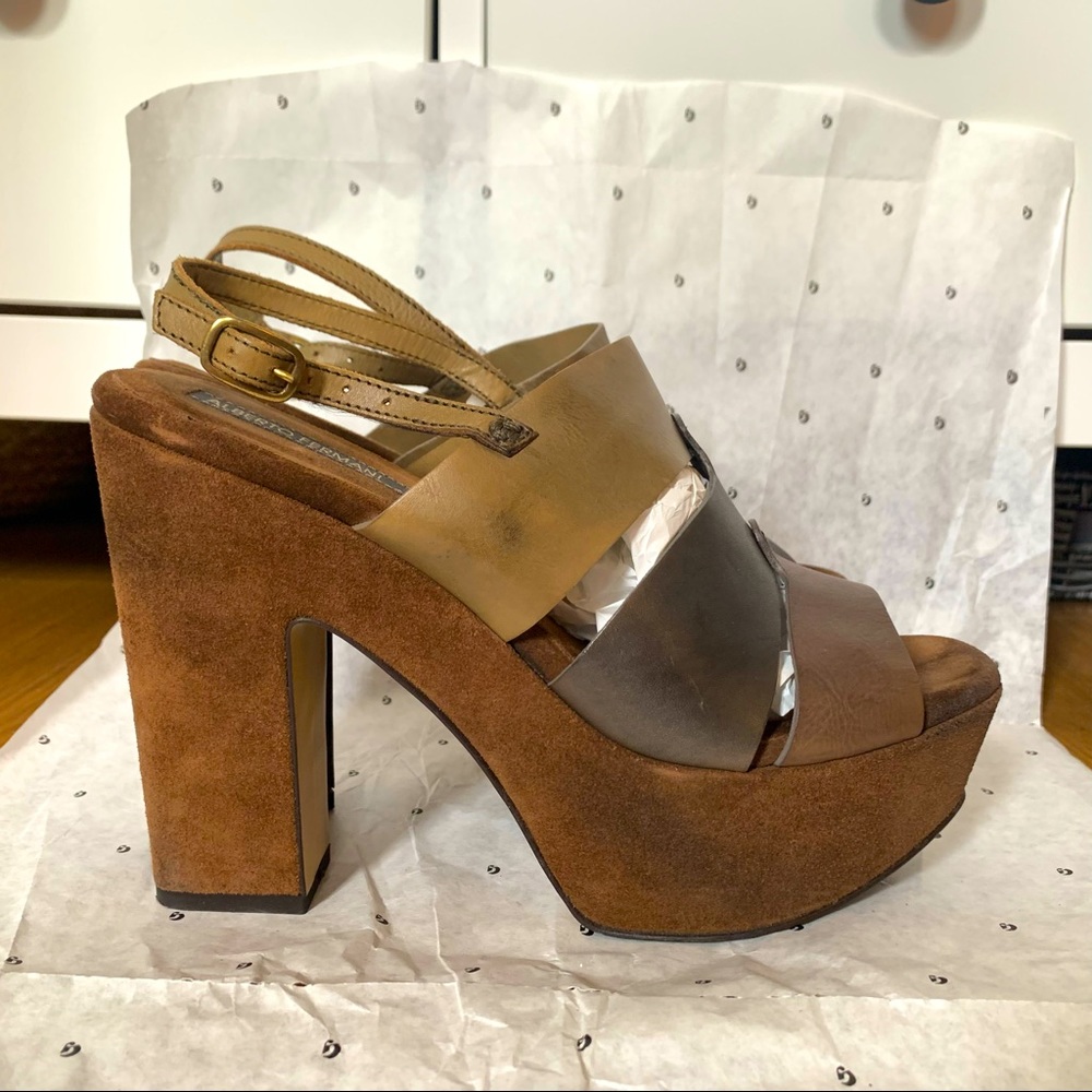 Alberto Fermani platform sandal 40 10 green brown